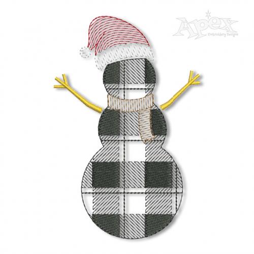 Tartan Plaid Snowman with Santa Hat Embroidery Design