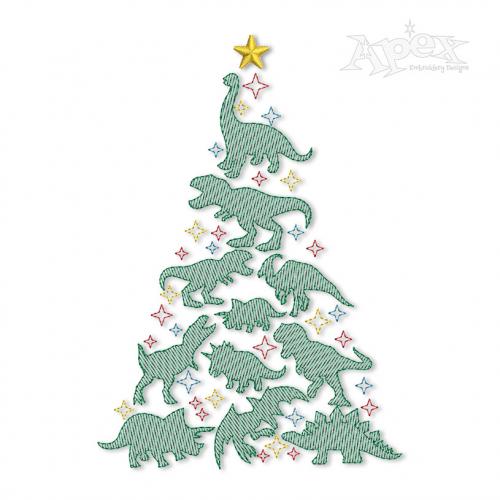 Dinosaurs Christmas Tree Sketch Embroidery Design