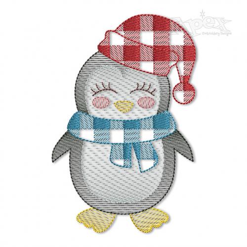 Plaid Winter Penguin Embroidery Design