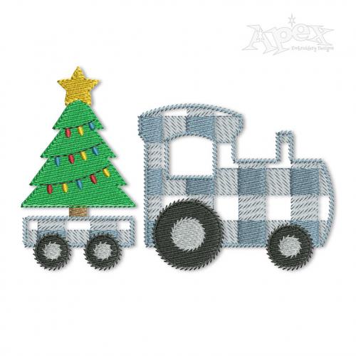 Plaid Christmas Locomotive Train Embroidery Design