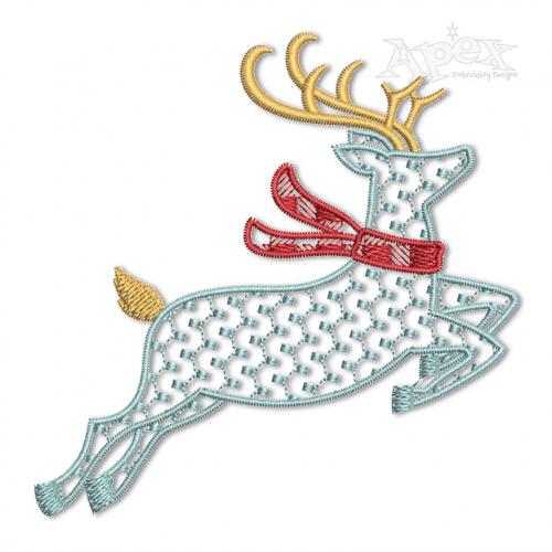Pattern Jumping Deer with Scarf Embroidery Design