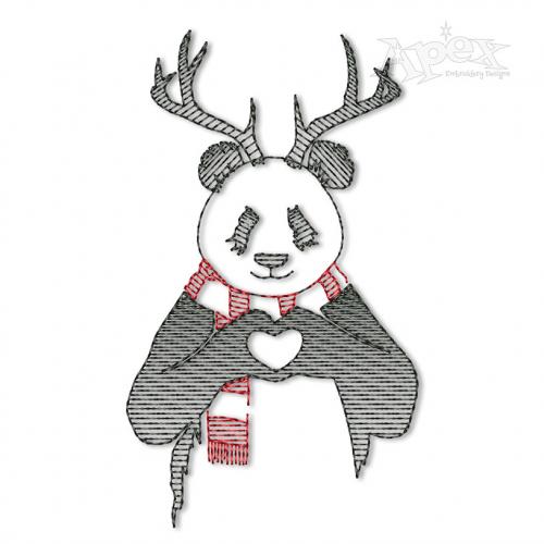 Christmas Panda Heart Embroidery Design
