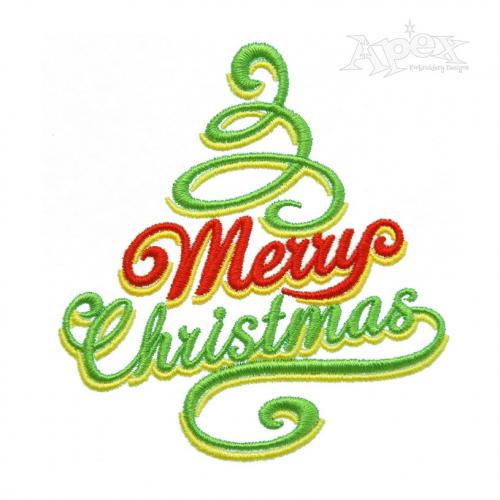 Swirling Merry Christmas Tree Embroidery Design
