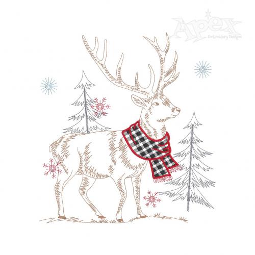 Winter Deer wearing Scarf Embroidery Design