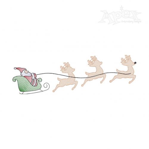 Santa's Sleigh Reindeers Sketch Embroidery Design