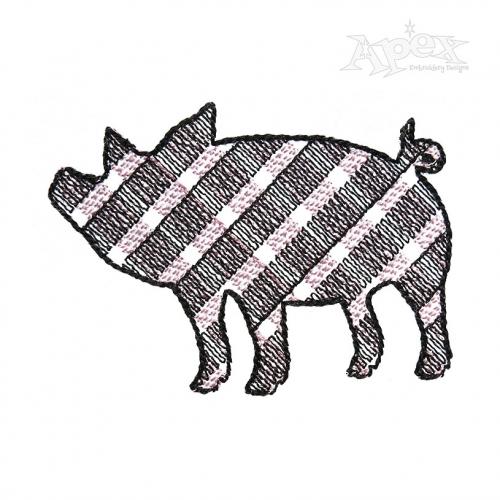 Plaid Pattern Pig Embroidery Design