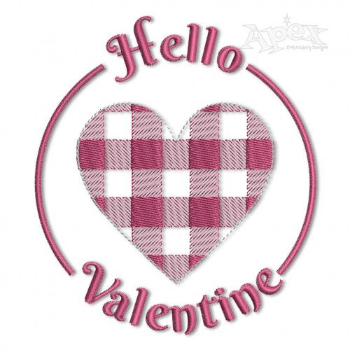 Hello Valentine Plaid Heart Embroidery Design