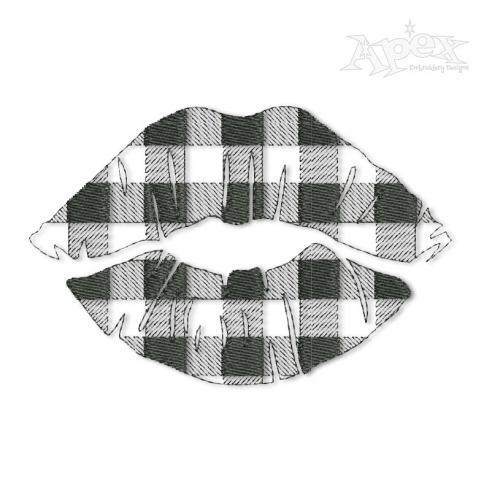 Plaid Pattern Lips Embroidery Design