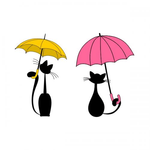 Cat Under Umbrella SVG Cuttable Designs