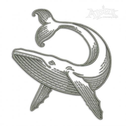 Whale Line Art Embroidery Design