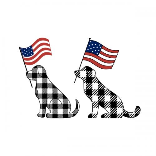 Plaid Dog Holding US Flag SVG Cuttable Designs