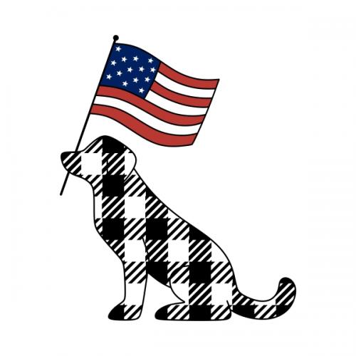 Plaid Dog Holding US Flag SVG Cuttable Design