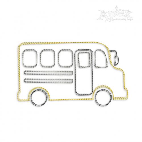 School Bus Doodle Sketch Embroidery Design