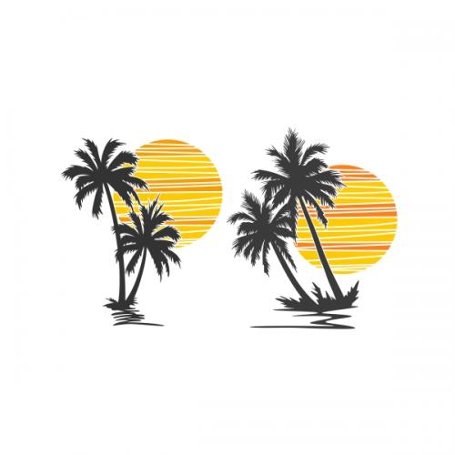 Palm Trees under the Sun Sunset Sunrise Beach SVG Cuttable Designs