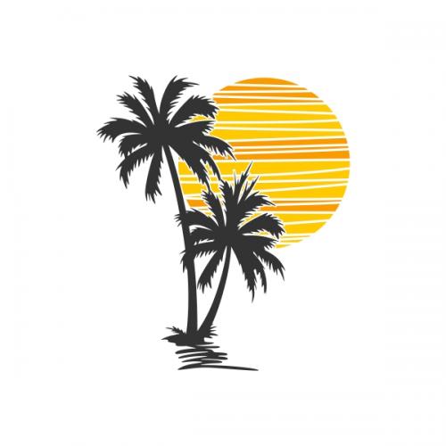 Palm Trees under the Sun Sunset Sunrise Beach SVG Cuttable Design