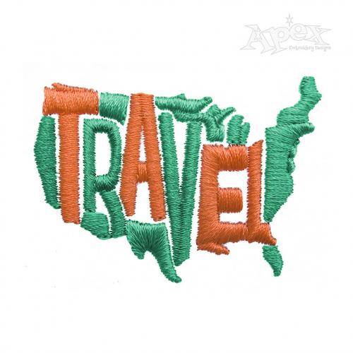 USA America Map Travel Embroidery Design