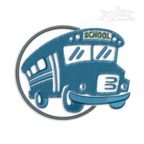 School Bus Circle Embroidery Design