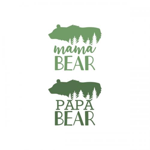 Mama Papa Bear Forest Silhouette SVG Cuttable Designs