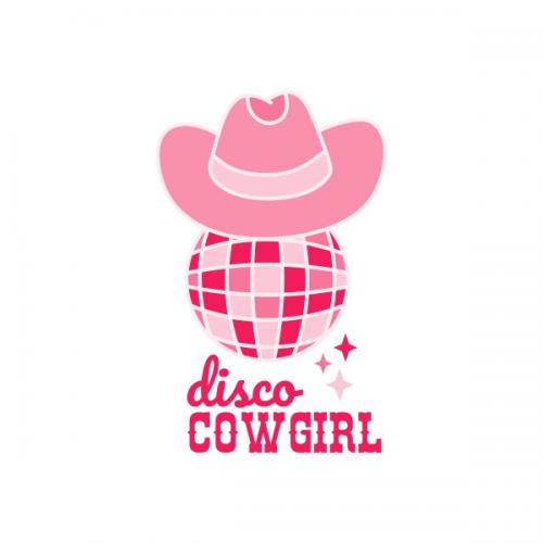 Disco Cowgirl with Cowboy Hat and Mirror Disco Ball SVG Cuttable Design