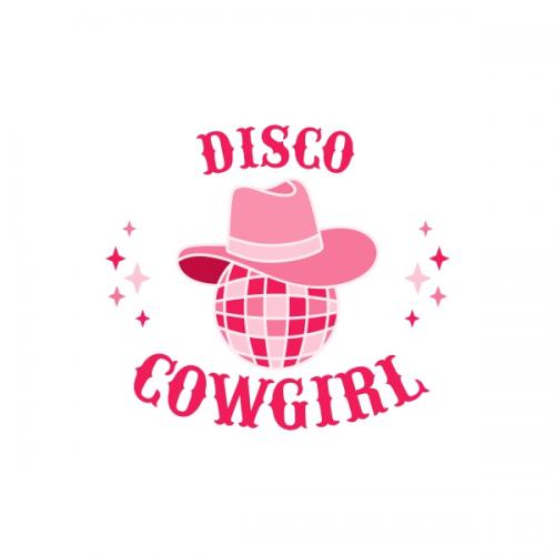 Disco Cowgirl with Cowboy Hat and Mirror Disco Ball SVG Cuttable Design