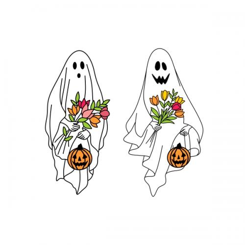 Halloween Ghosts with Flowers SVG Cuttable Designs