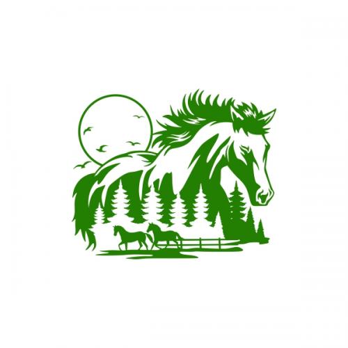 Horse Scenic Farm SVG Cuttable Design