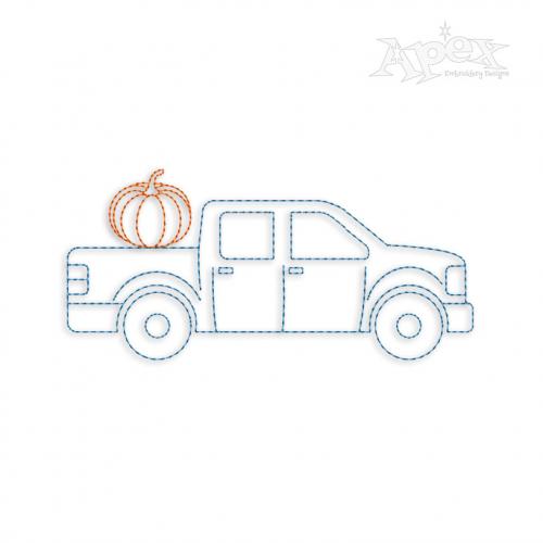 Halloween Thanksgiving Pumpkin Pickup Truck Run Stitch Embroidery Design