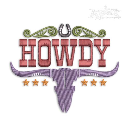 Howdy Cow Skull Embroidery Design