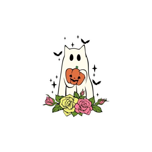 Floral Halloween Ghost Cat SVG Cuttable Design