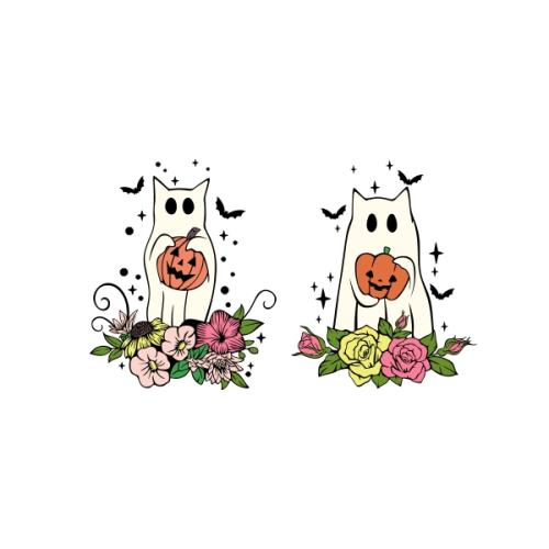 Floral Halloween Ghost Cat SVG Cuttable Designs