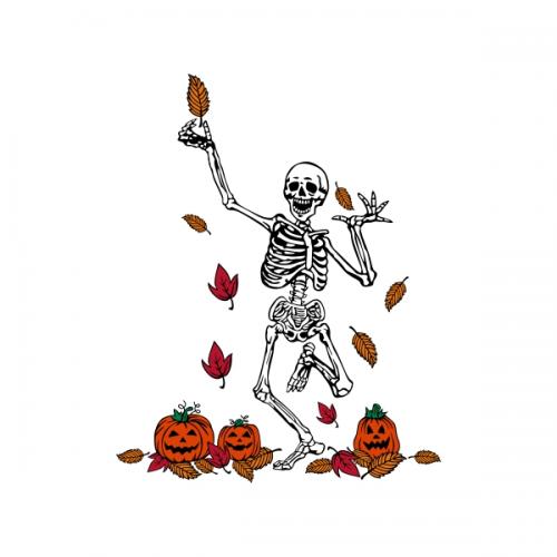 Autumn Fall Happy Dancing Skeleton Halloween SVG Cuttable Design