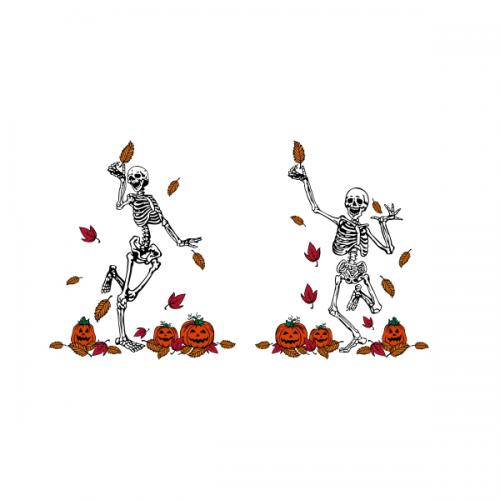 Autumn Fall Happy Dancing Skeleton Halloween SVG Cuttable Designs