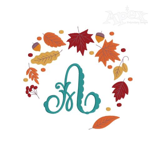Fall Leaves Wreath Frame Embroidery Design