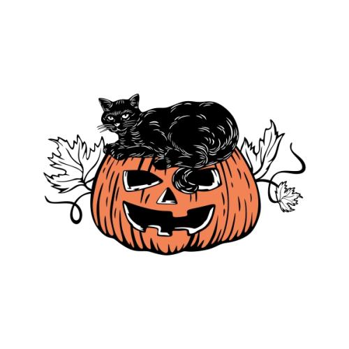 Black Cat Lying on Pumpkin SVG Cuttable Design