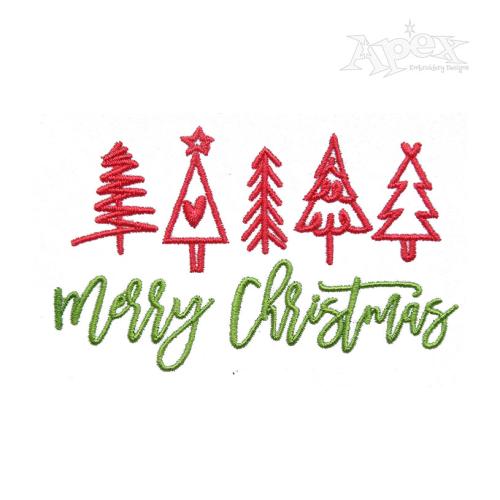 Merry Christmas Trees Embroidery Design