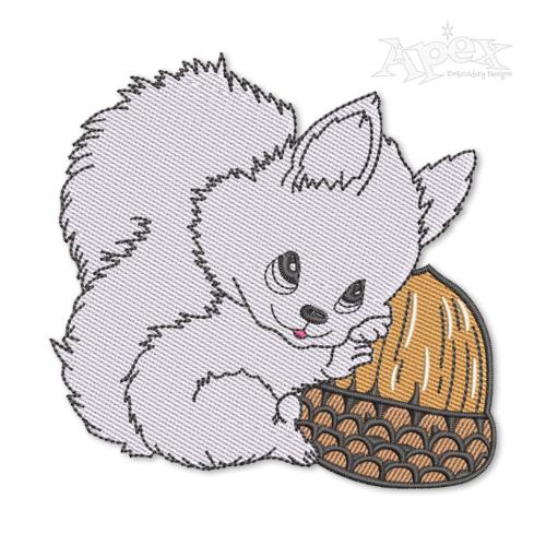Squirrel holding Acorn Embroidery Design
