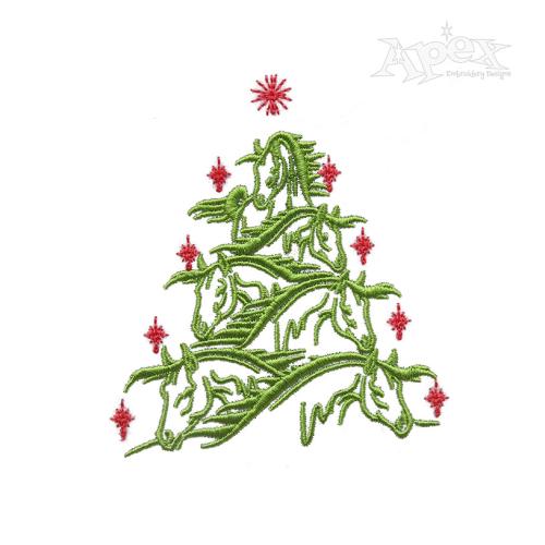 Christmas Tree Horses Embroidery Design