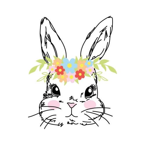 Easter Bunny Face with Flowers Floral Wreath SVG Cuttable Design