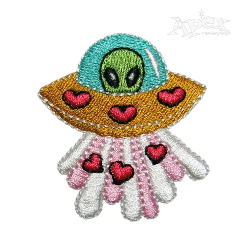 UFO Alien with Hearts Embroidery Design