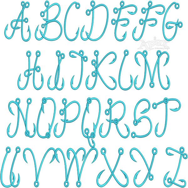 Fishing Hooks Machine Embroidery Font Letters - Apex