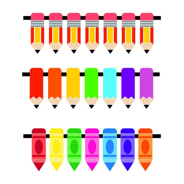 Crayons & Pencils Circle Monogram Frames SVG Cut File & Clipart
