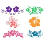 Hawaiian hibiscus flower SVG set of six designs in purple, green, coral, orange, pink and blue