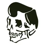 Rockabilly skull SVG in profile with a slicked-back pompadour and long sideburns in dark charcoal