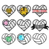 Volleyball Hearts Monogram Cuttable Designs