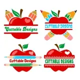 Apple and Pencil Split SVG Cuttable Frames