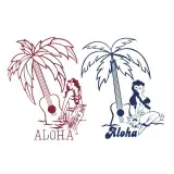 Aloha Hula Girl with Guitar Palm Tree SVG Cuttable Designs