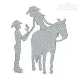 Cowboy and Cowgirl Couple with Horse Embroidery Design