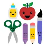 School Pack SVG Cuttable Designs with Apple, Glue, Scissors, Crayon, Pencil, Brush