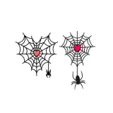 Two spider web heart SVG designs in black with a red heart at the center and a spider hanging below