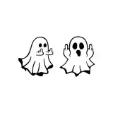 Two cartoon ghost SVG designs flipping the bird in bold black outline